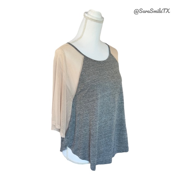 STYLEMINT Unique Heather Gray & Nude Semi-Sheer Mesh Accent Batwing Top -  NWOT - Picture 13 of 15